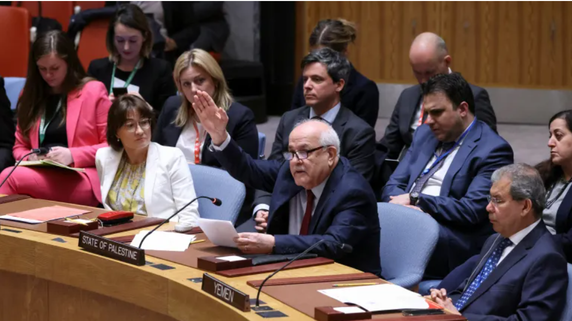 Palestinian Ambassador Riyad Mansour addresses the UN Security Council for ceasefire in Gaza