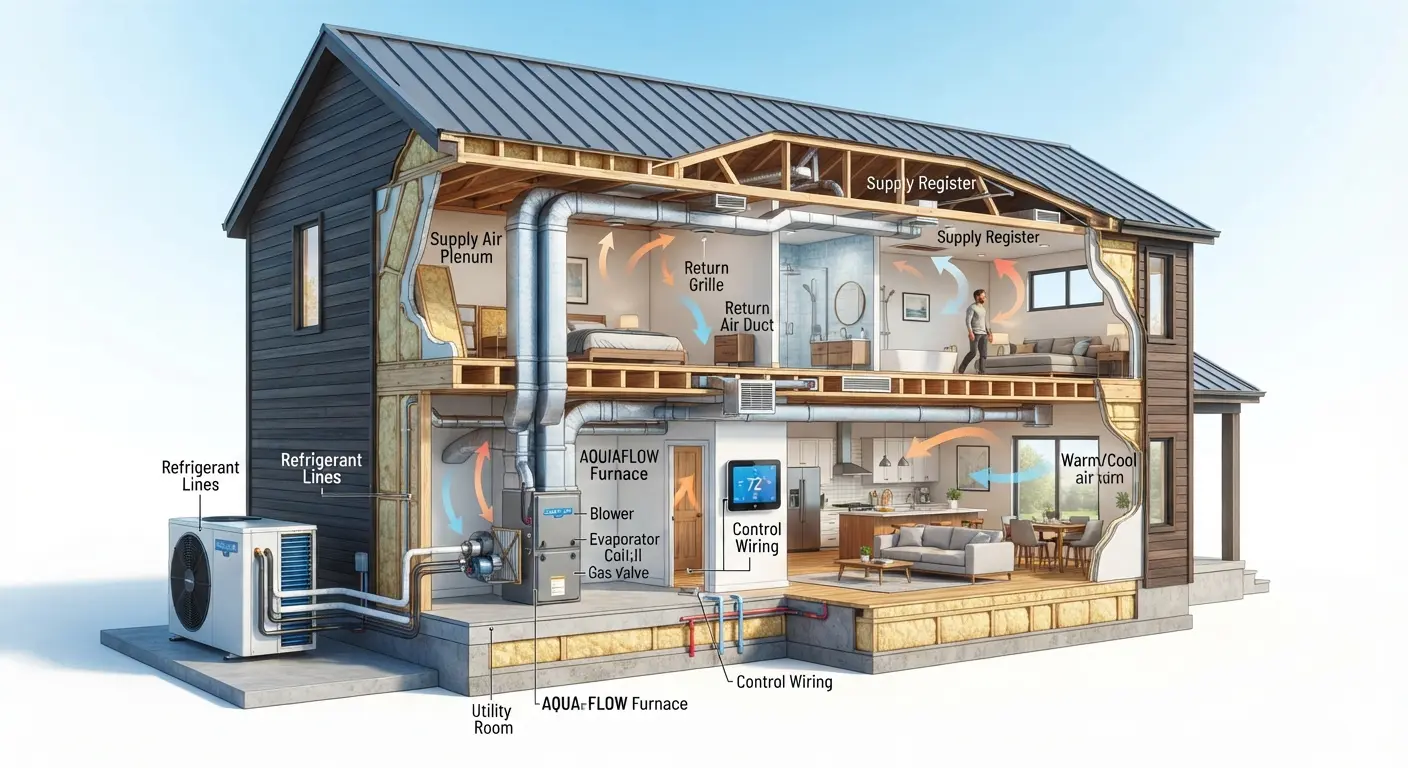 Homeowner choosing a heating and air conditioning HVAC system for a house